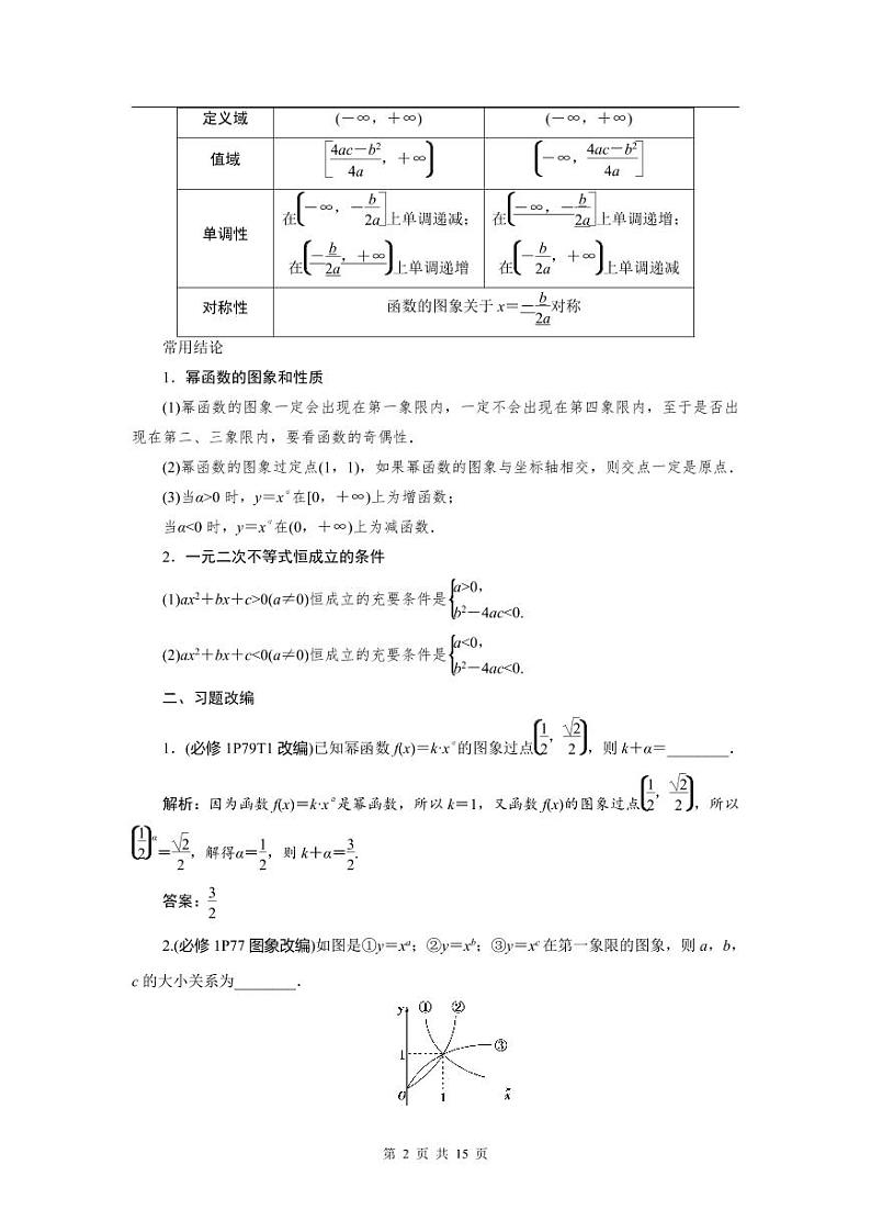 2024年高考数学理科一轮复习讲义 第2章 第4讲 二次函数与幂函数02