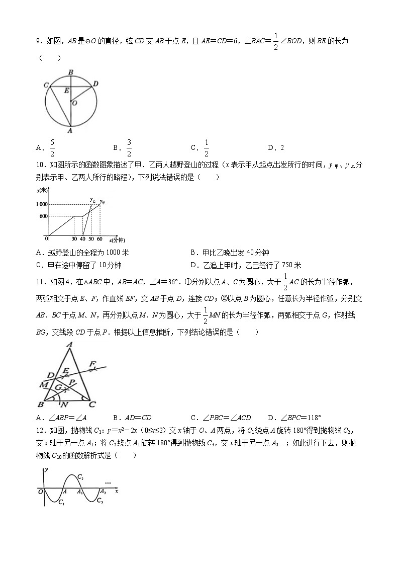 2023年四川省巴中市平昌中学九年级下学期高中阶段教育学校招生统一模拟考试数学模拟预测题(四)第2页
