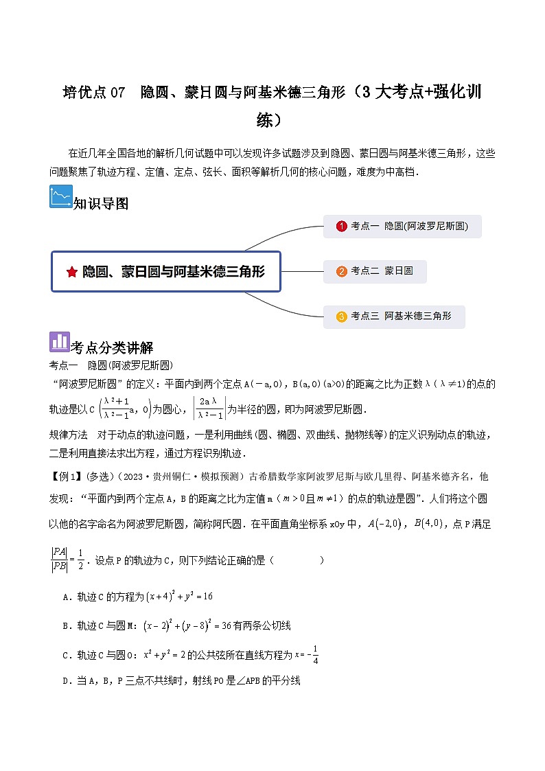 培优点07 隐圆、蒙日圆与阿基米德三角形(3大考点+强化训练)解析版第1页
