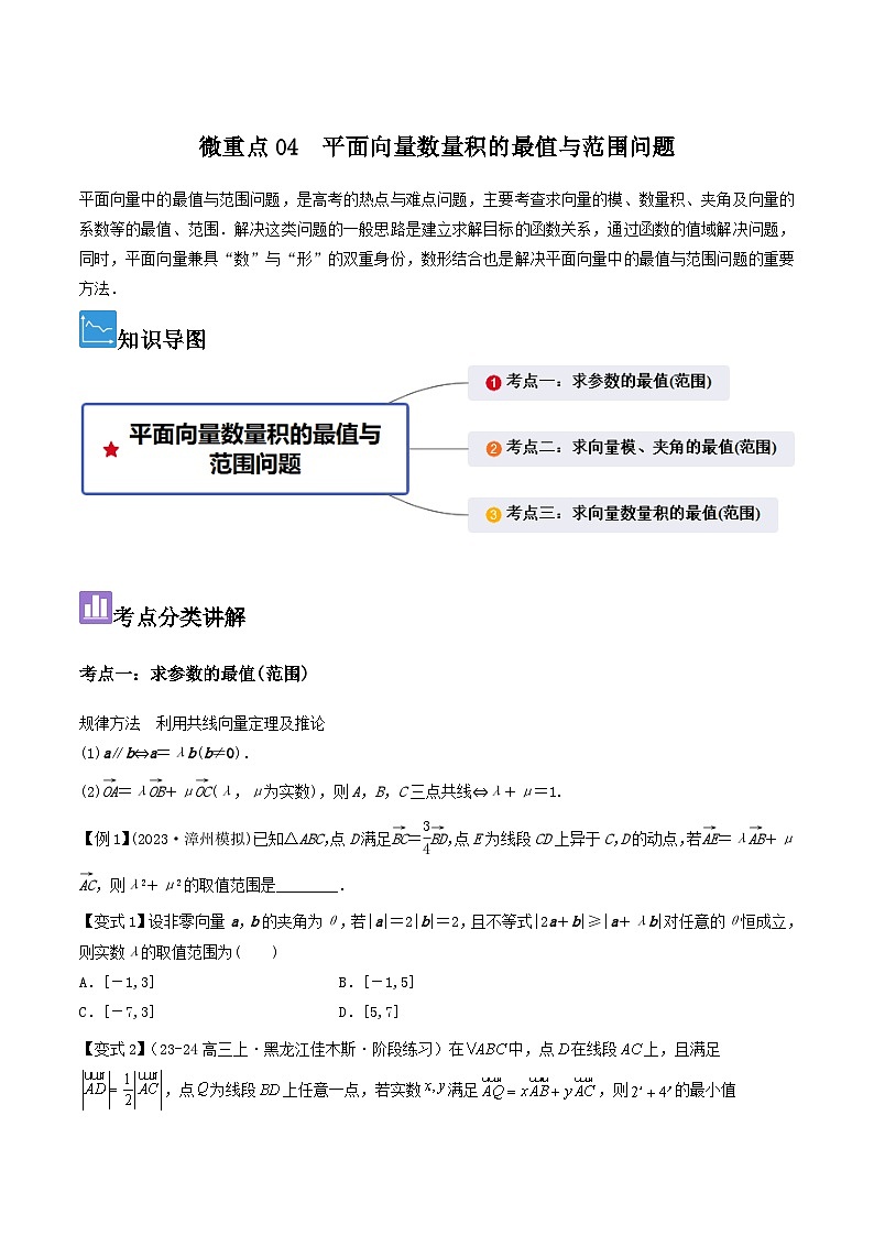 微重点04 平面向量数量积的最值与范围问题(3大考点+强化训练)-冲刺985、211名校高考数学重难点培优全攻略(新高考专用)01