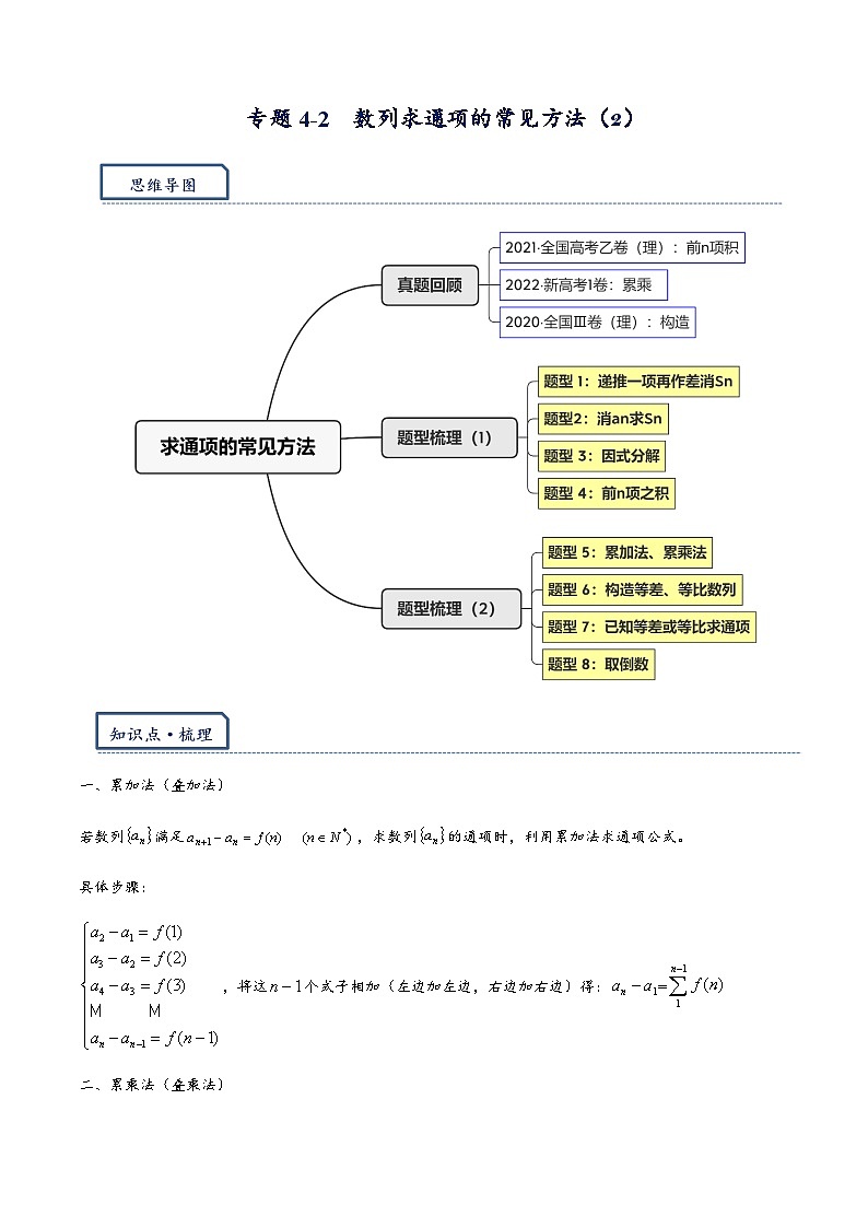 专题4-2 数列求通项的常见方法(2)(解析版) 第1页
