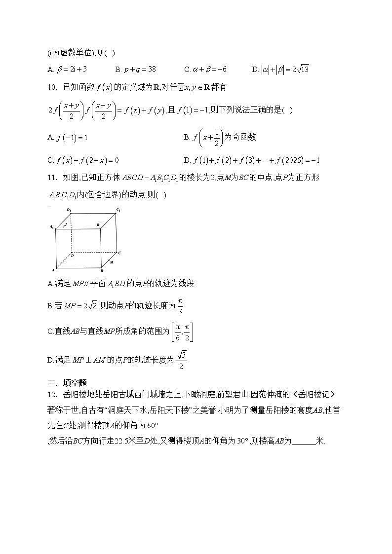 湖南省岳阳市2024届高三下学期教学质量监测(二)数学试卷(含答案)02