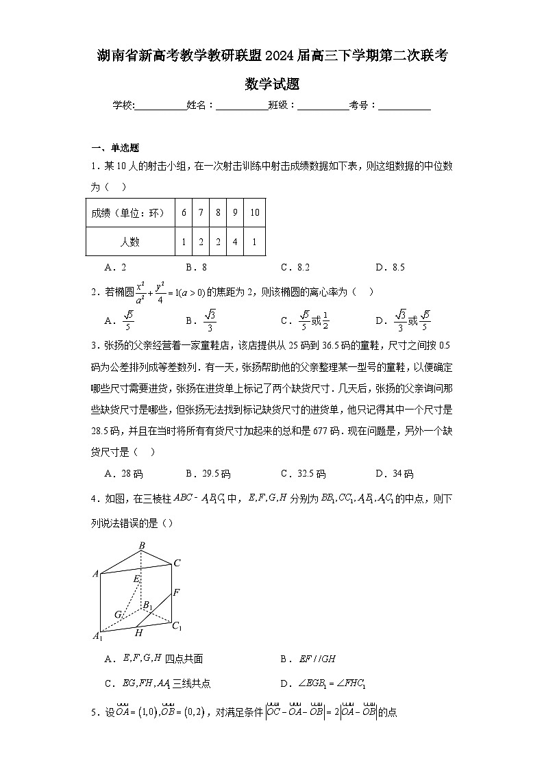 湖南省新高考教学教研联盟2024届高三下学期第二次联考数学试题及答案第1页
