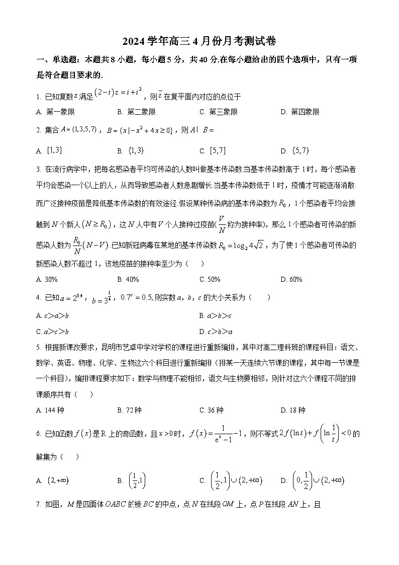 广西百色市平果市铝城中学2024届高三下学期4月月考数学试卷(原卷版)第1页