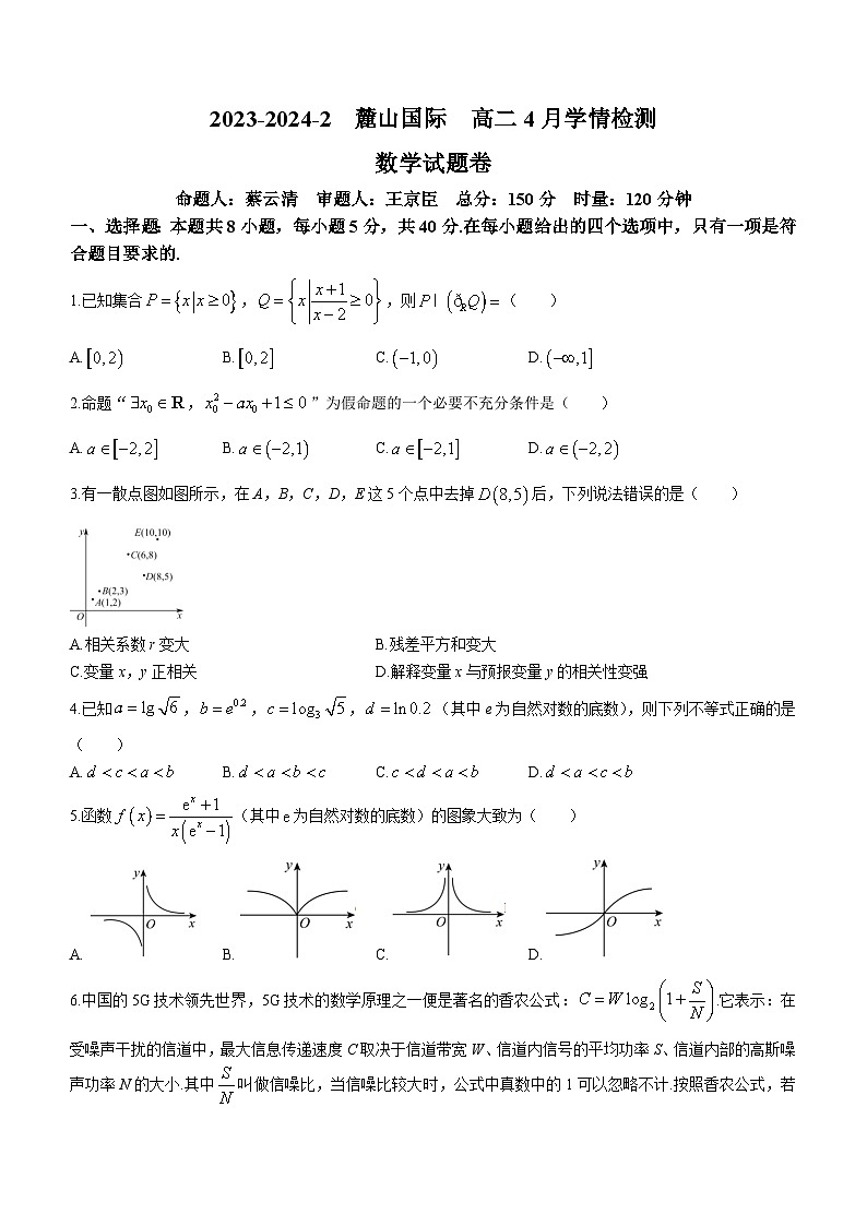 湖南省长沙市麓山国际实验学校2023-2024学年高二下学期4月月考数学试题(Word版附解析)01