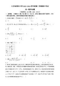 江苏省泰州中学2023-2024学年高一下学期4月期中考试数学试卷（Word版附答案）
