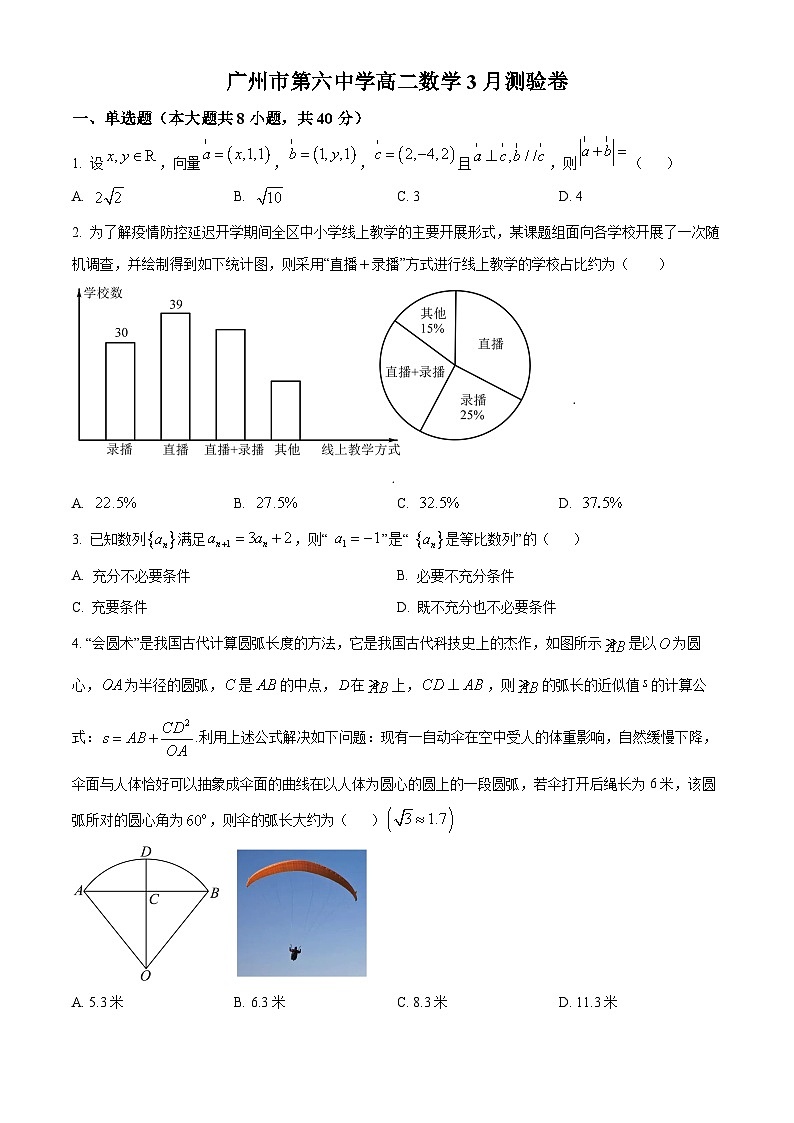 广东省广州市第六中学2023-2024学年高二下学期3月测验数学试题(原卷版)第1页