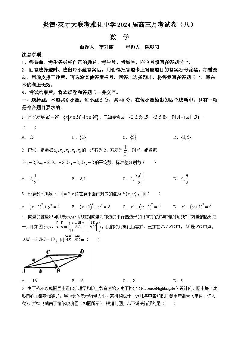 2024长沙雅礼中学高三下学期月考(八)数学含解析01