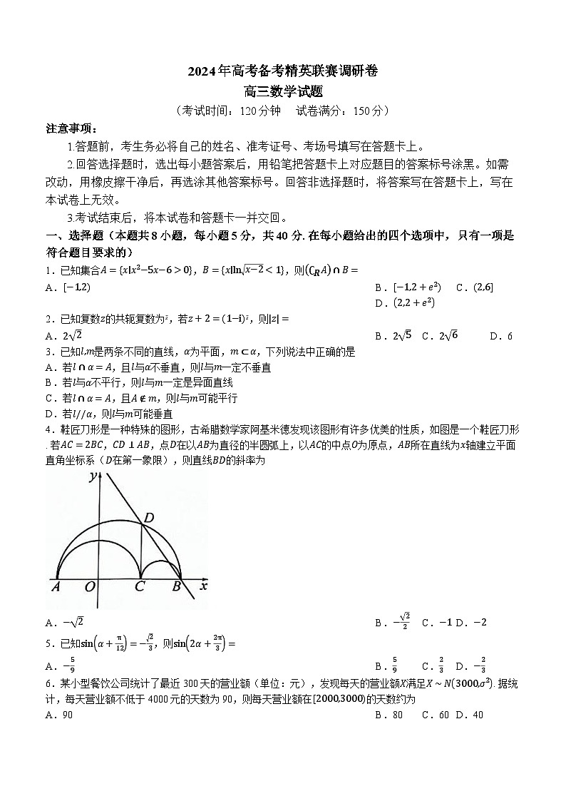 河南省周口市项城市四校2023-2024学年高三上学期高考备考精英联赛调研(期末)数学试题(无答案)第1页