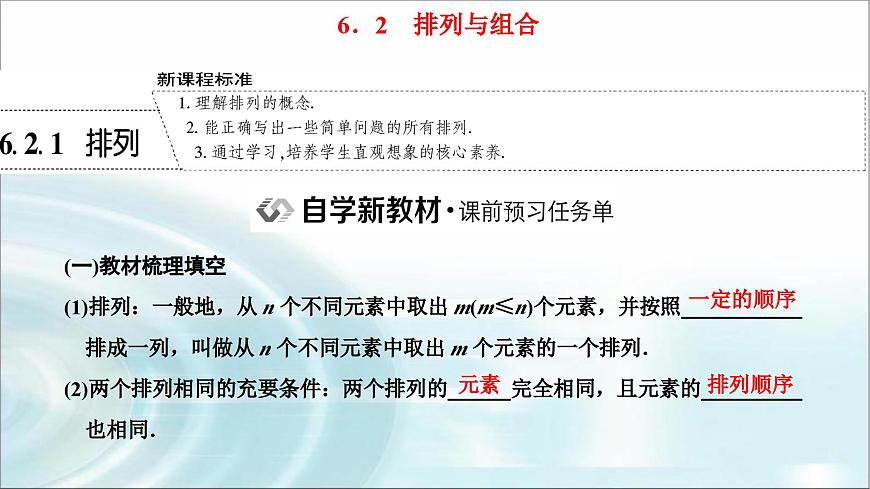 人教A版高中數(shù)學(xué)選擇性必修第三冊6-2-1排列課件第1頁