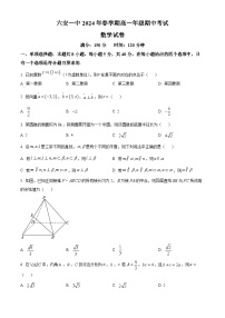 安徽省六安第一中学2023-2024学年高一下学期期中考试数学试题（原卷版+解析版）