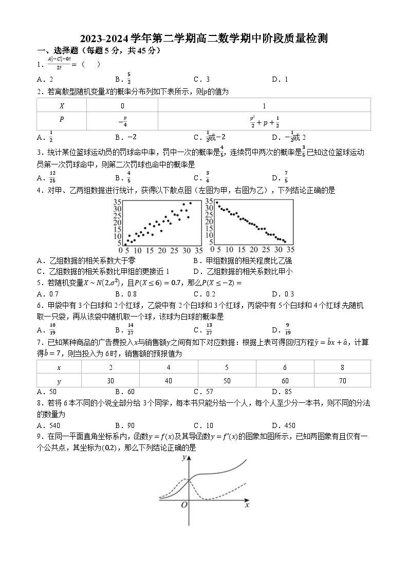 天津市崇化中学2023-2024学年高二下学期期中阶段质量检测数学试卷(无答案)