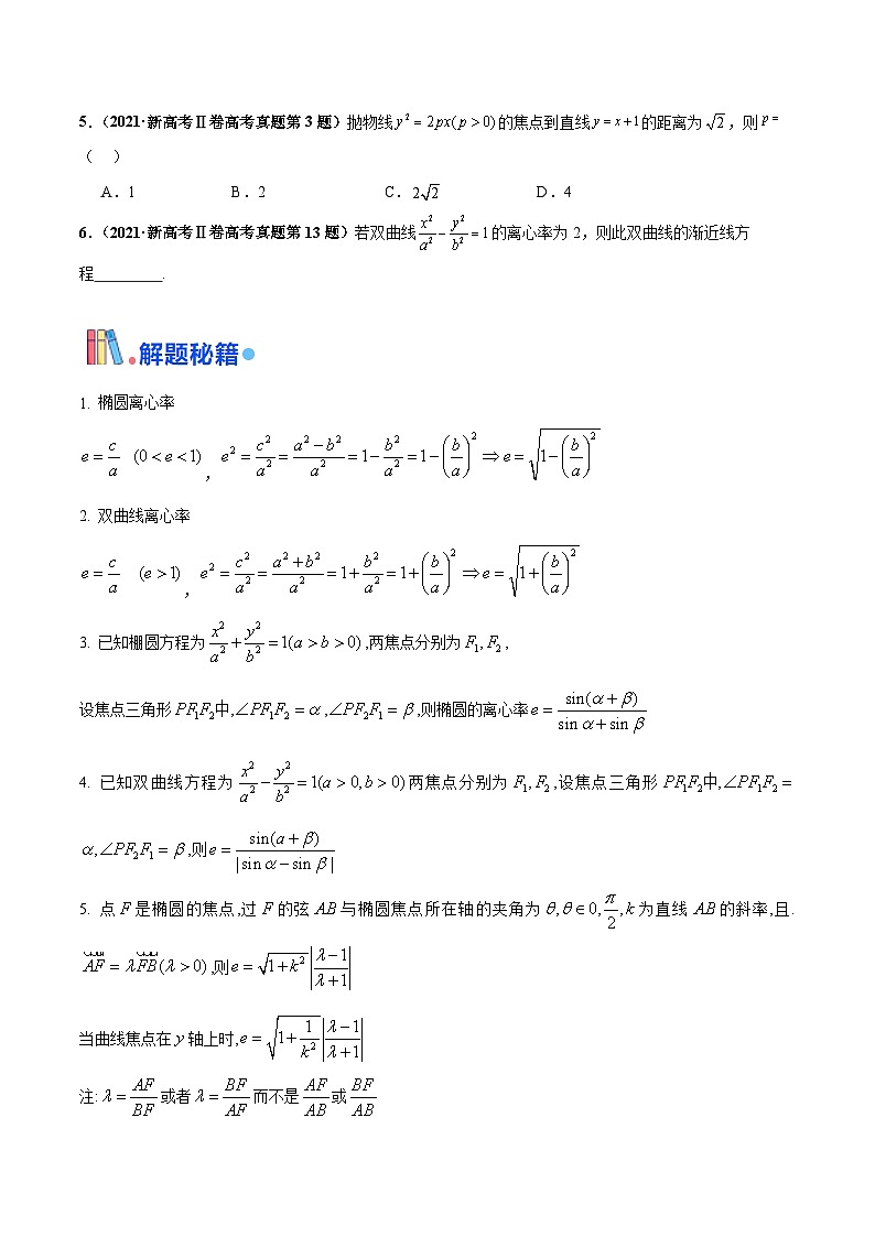 押新高考第4题 椭圆、双曲线及抛物线-2024年高考数学押题(新高考通用)02