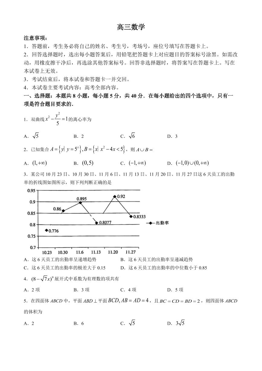 2024届广东高三下学期5月适应性考试（24-508C）数学试题+答案