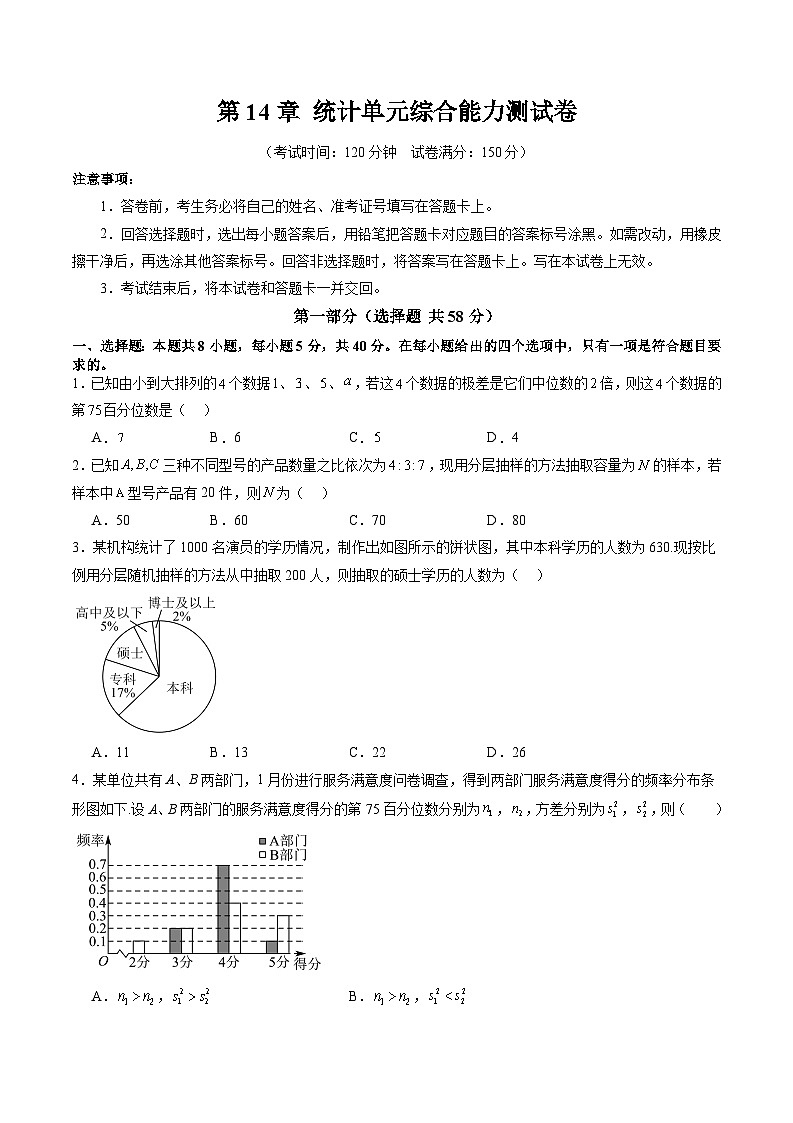 2023-2024学年高一数学下册同步学与练(苏教版)-第14章 统计单元综合能力测试卷(原卷版)第1页