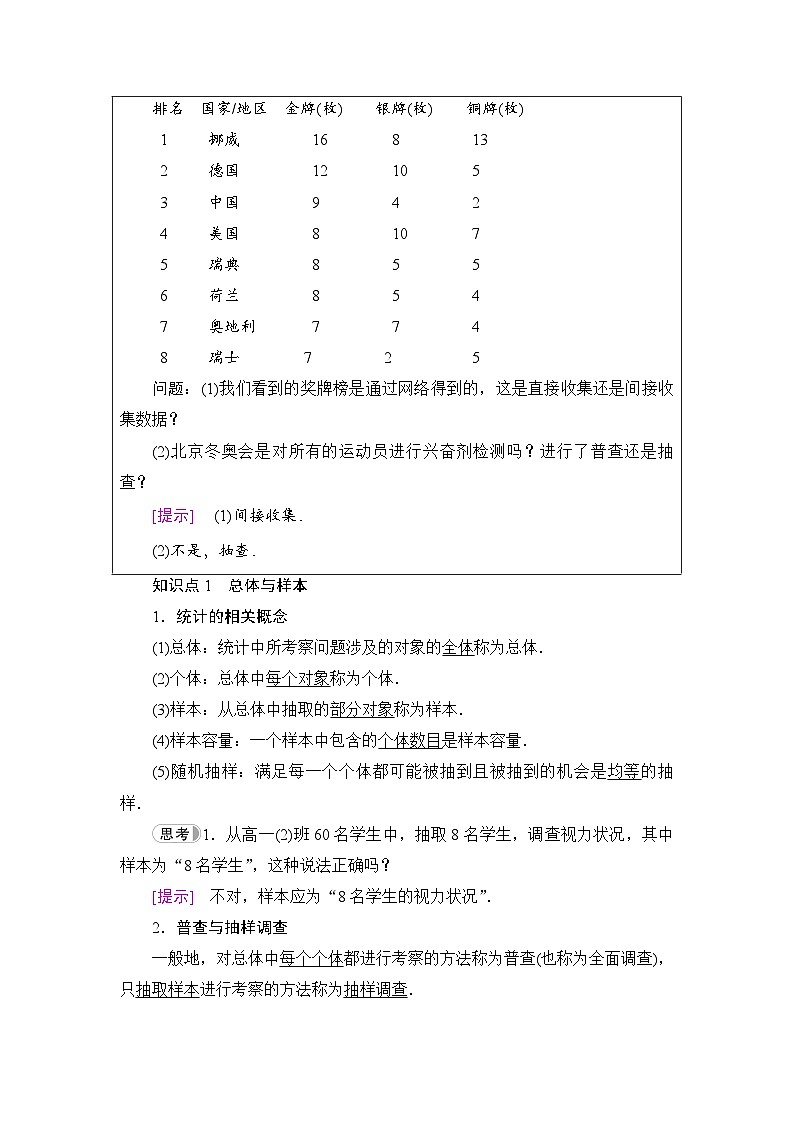 人教B版高中数学必修第二册第5章5-1-1第1课时总体与样本及简单随机抽样学案第2页