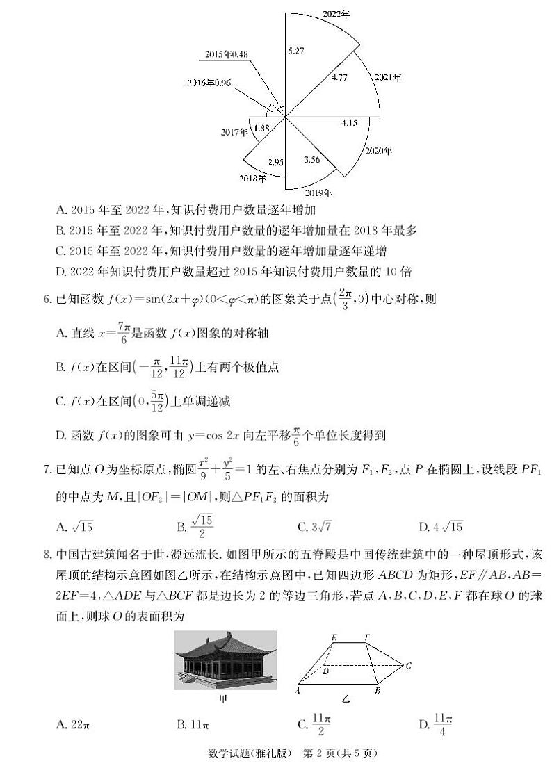 湖南省长沙市2024年雅礼中学高三数学月考试卷(八)(雅礼8次)及参考答案02