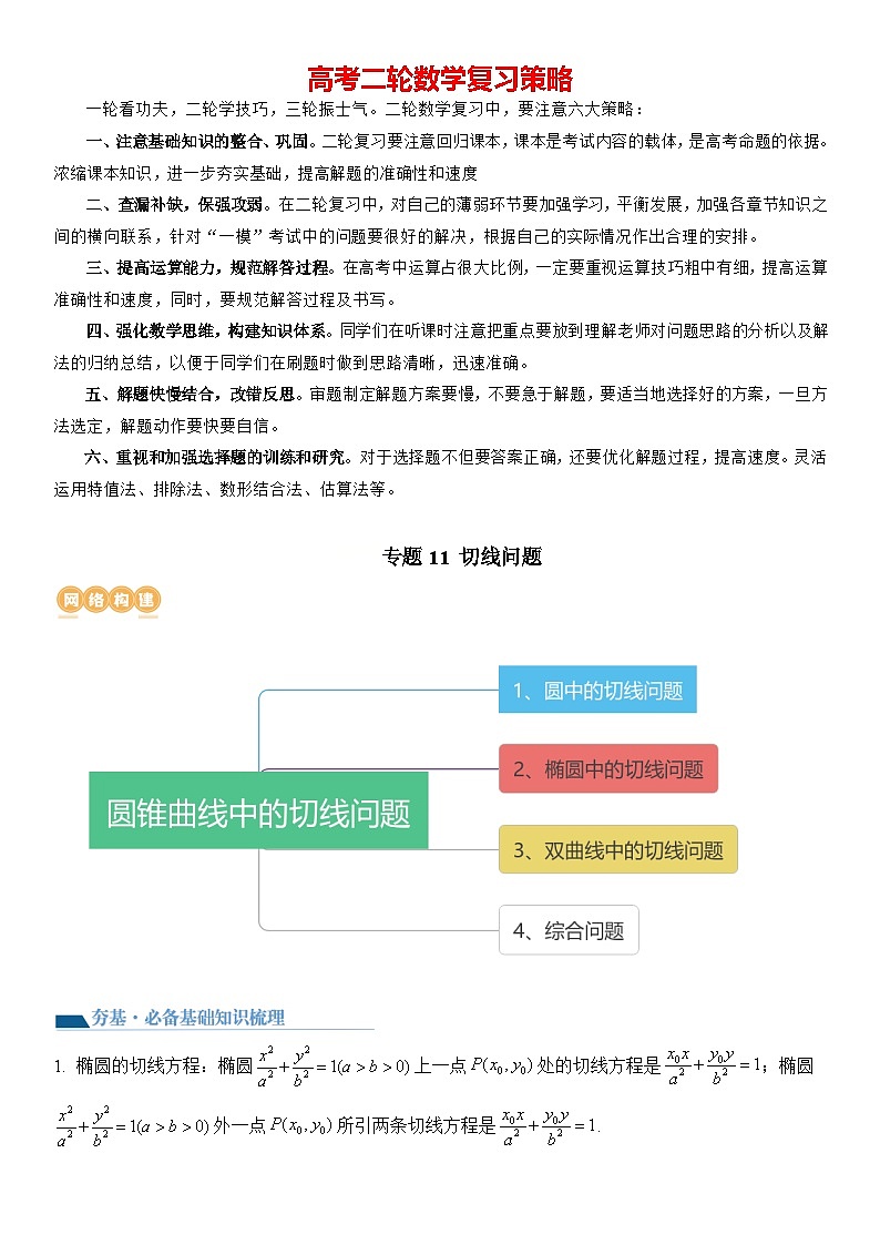 专题11 切线问题(讲义)-2024高考数学二轮复习解析几何压轴题01