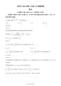湖北省武汉市武昌区2024届高三下学期二模数学试题 Word版含解析