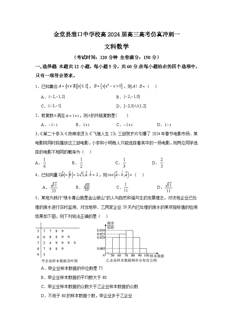 金堂县淮口中学校高2024届高三高考仿真冲刺一试卷文科试卷(修订)第1页