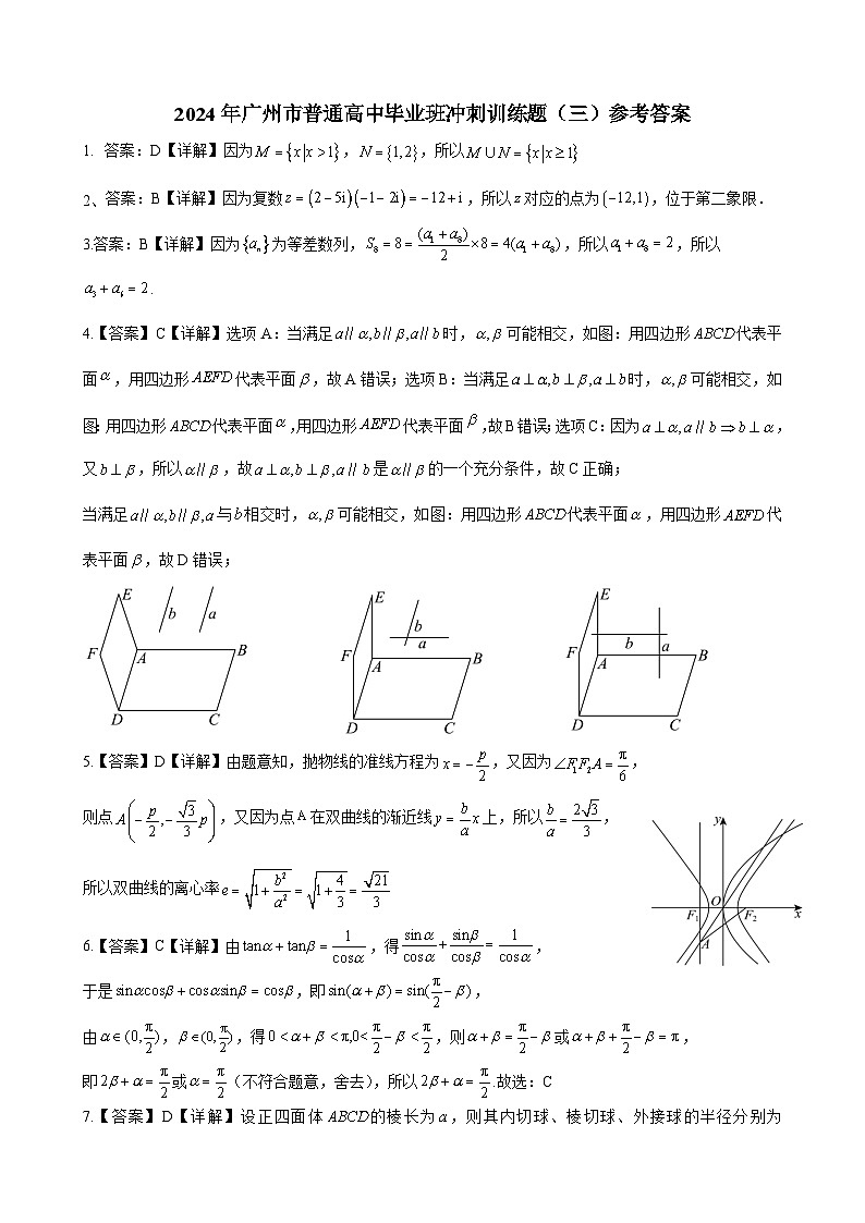 2024年广州市普通高中毕业班冲刺训练题三参考答案(定稿)第1页