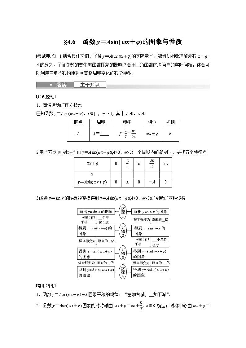 2024年高考数学第一轮复习讲义第四章4.6函数y=Asin(ωx+φ)的图象与性质(学生版+解析)第1页
