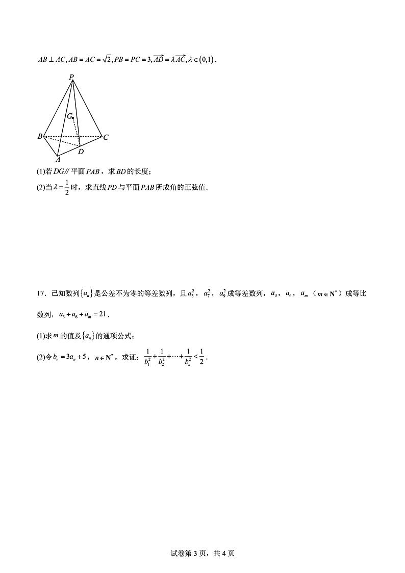 山东省实验中学2024届高考数学最后一卷试题及答案(6月2日押题卷、定心卷)第3页