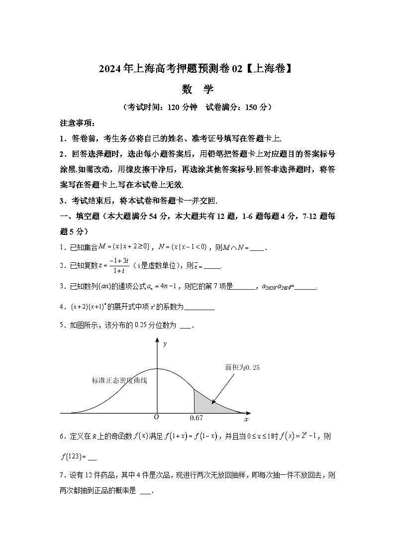 決戰(zhàn)2024高考押題卷 數(shù)學(xué)(上海卷02)第1頁