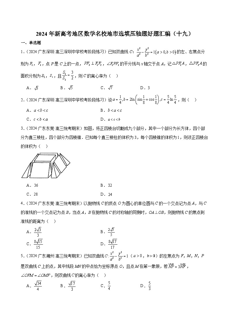 2024年新高考地区数学名校地市选填压轴题好题汇编(十九)(原卷版)第1页