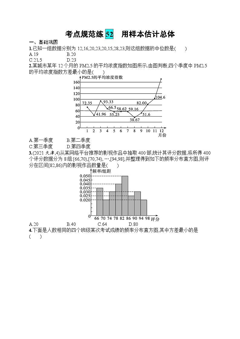 2025届人教新高考高三数学一轮复习考点规范练52用样本估计总体Word版附解析第1页