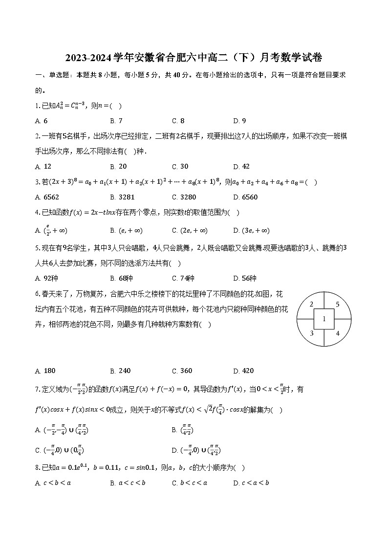 2023-2024學(xué)年安徽省合肥六中高二（下）月考數(shù)學(xué)試卷（含解析）第1頁(yè)