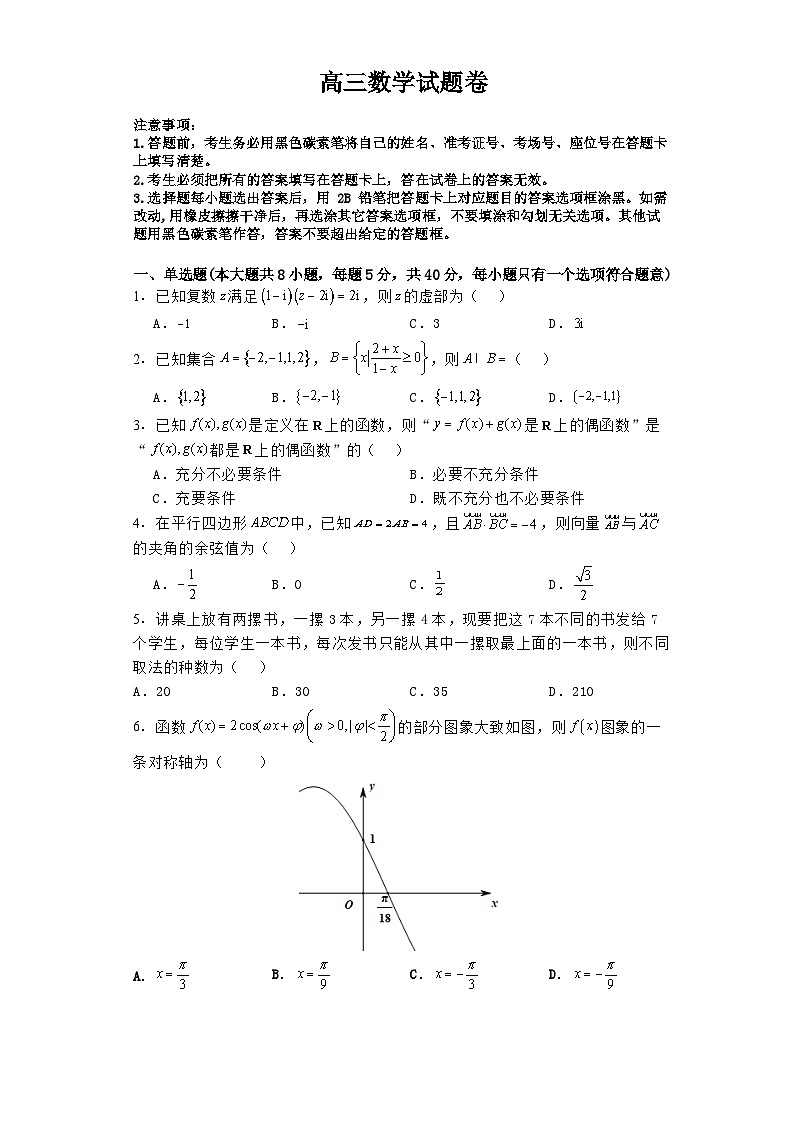 湖南省长沙市浏阳市重点校联考2024届高三下学期期中测试数学试卷第1页
