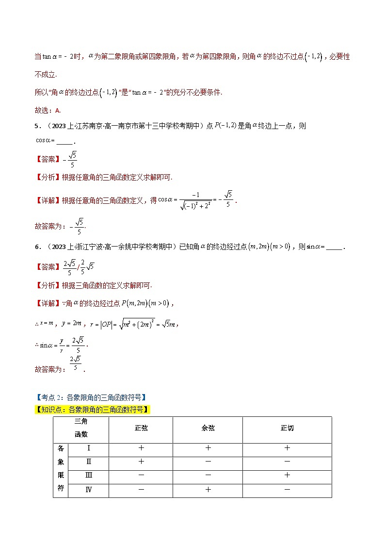 2024-2025 学年高中数学人教A版必修一专题5.2 三角函数的概念与同角三角函数的基本关系(5类必考点)03