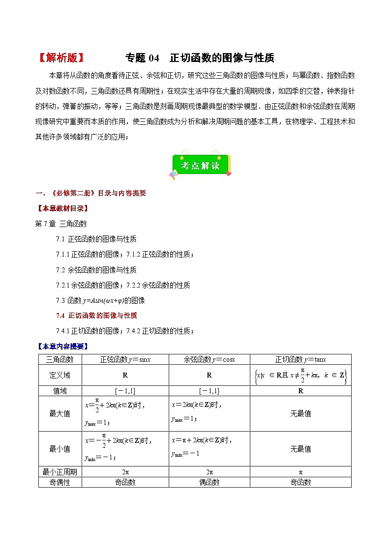 专题04 正切函数的图像与性质(解析版)第1页