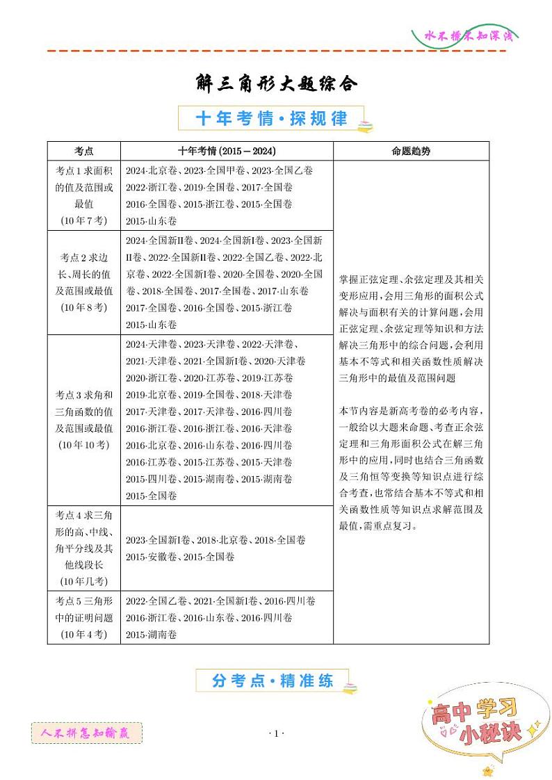 解三角形大题综合(学生版)第1页