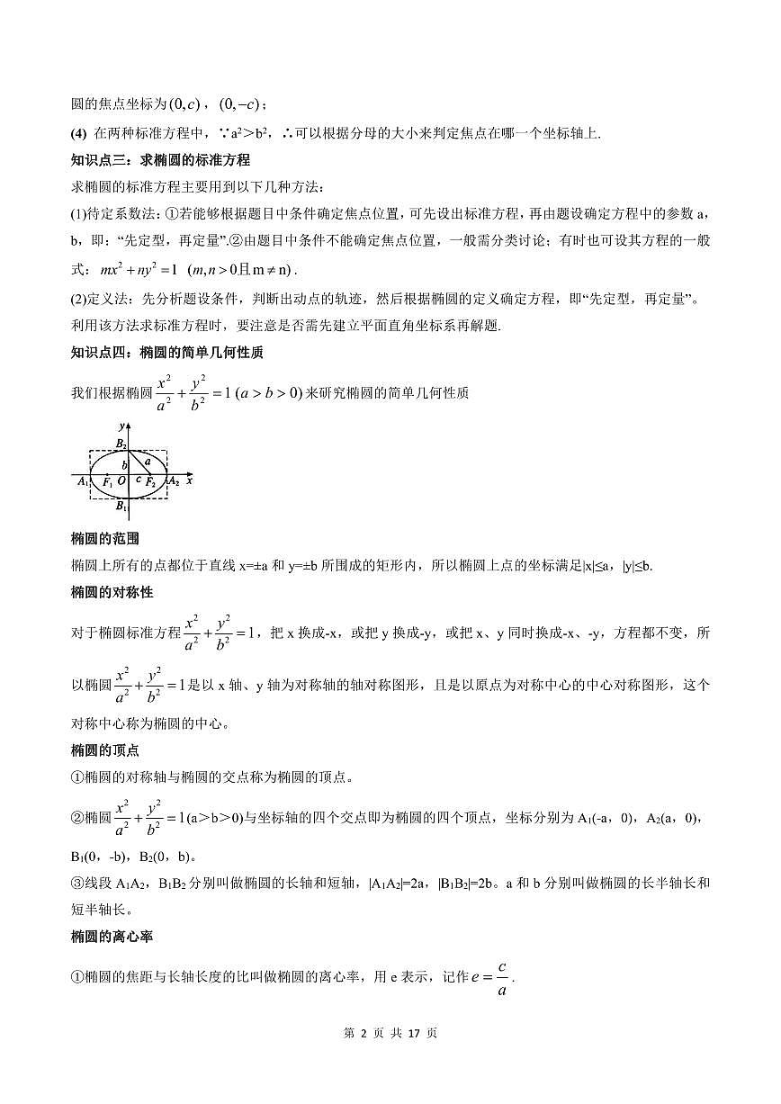 2024年高中數(shù)學新高二暑期培優(yōu)講義第12講 橢圓（教師版）第2頁
