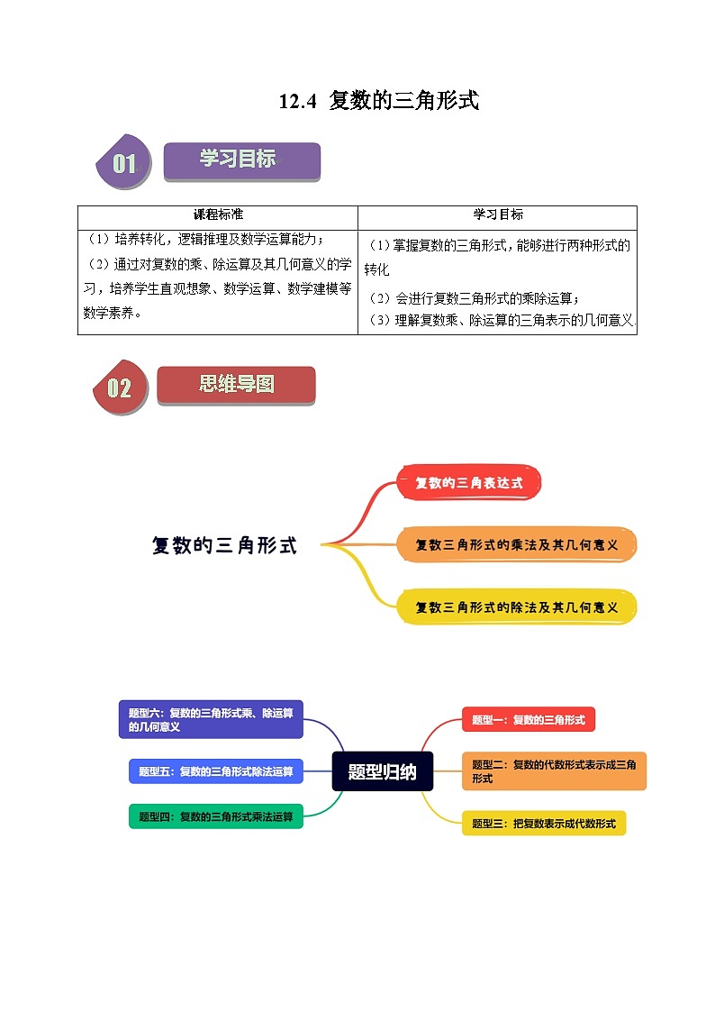 12.4 复数的三角形式(六大题型)练习 高中数学苏教版必修二01