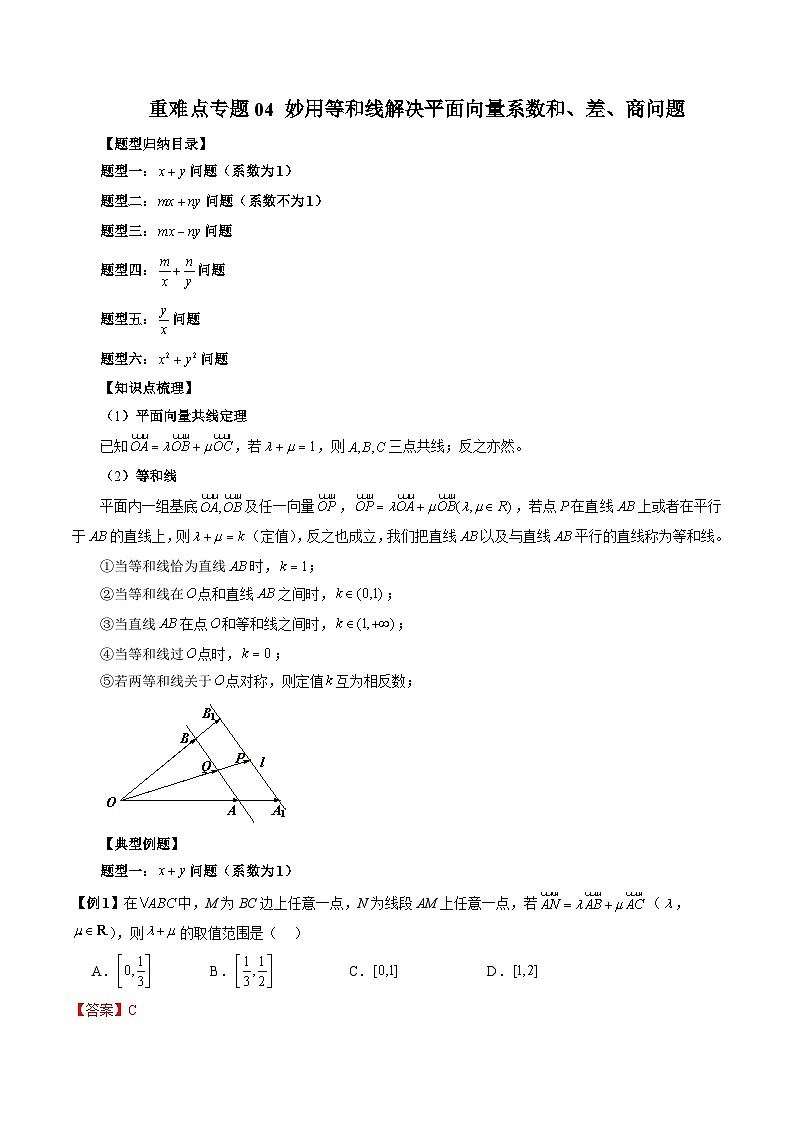 重难点专题04 妙用等和线解决平面向量系数和、差、商问题 练习(解析卷)第1页