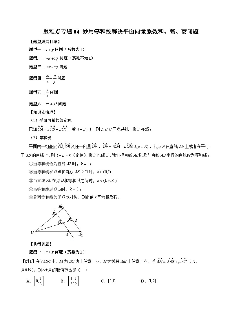 重难点专题04 妙用等和线解决平面向量系数和、差、商问题 练习(原卷)第1页