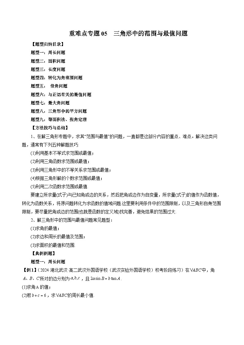 重难点专题05 三角形中的范围与最值问题 练习01