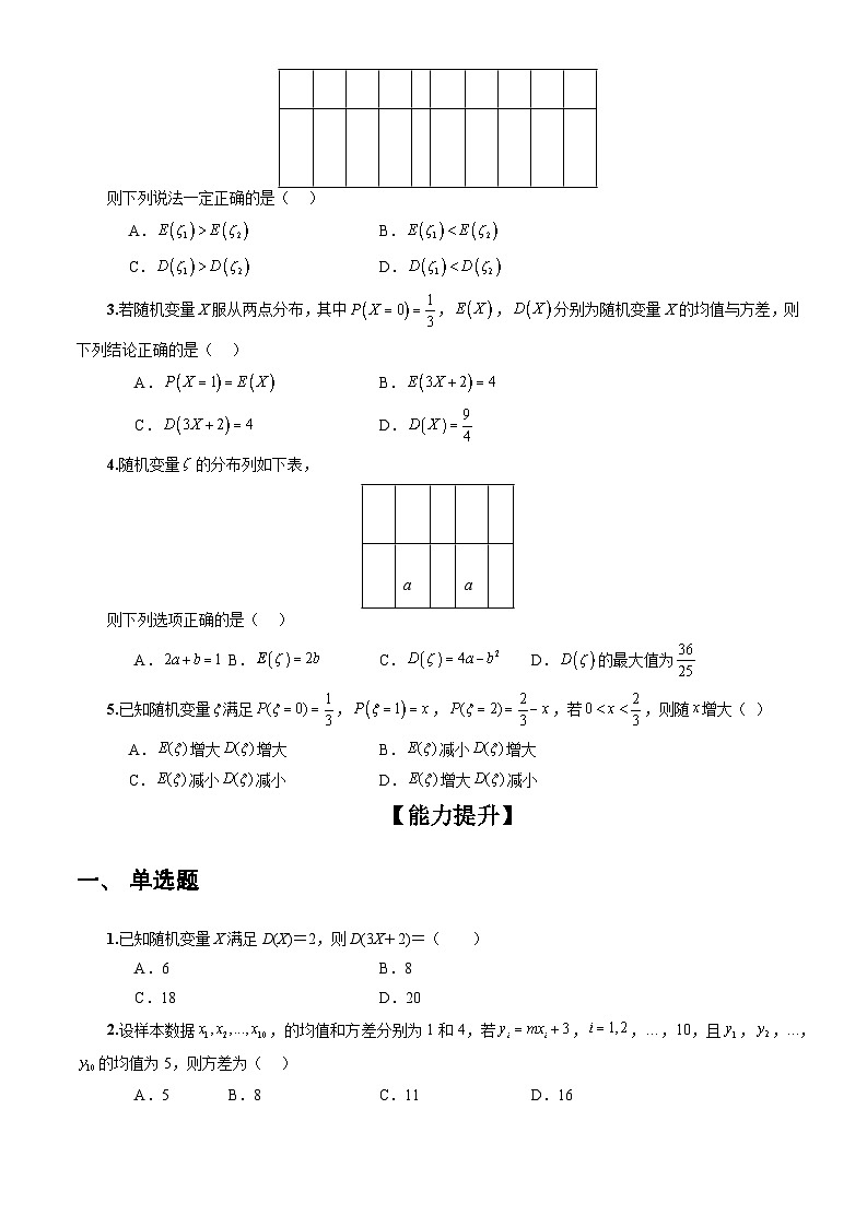 人教A版数学高二选择性必修第三册 7.3.2 离散型随机变量的方差 分层作业03