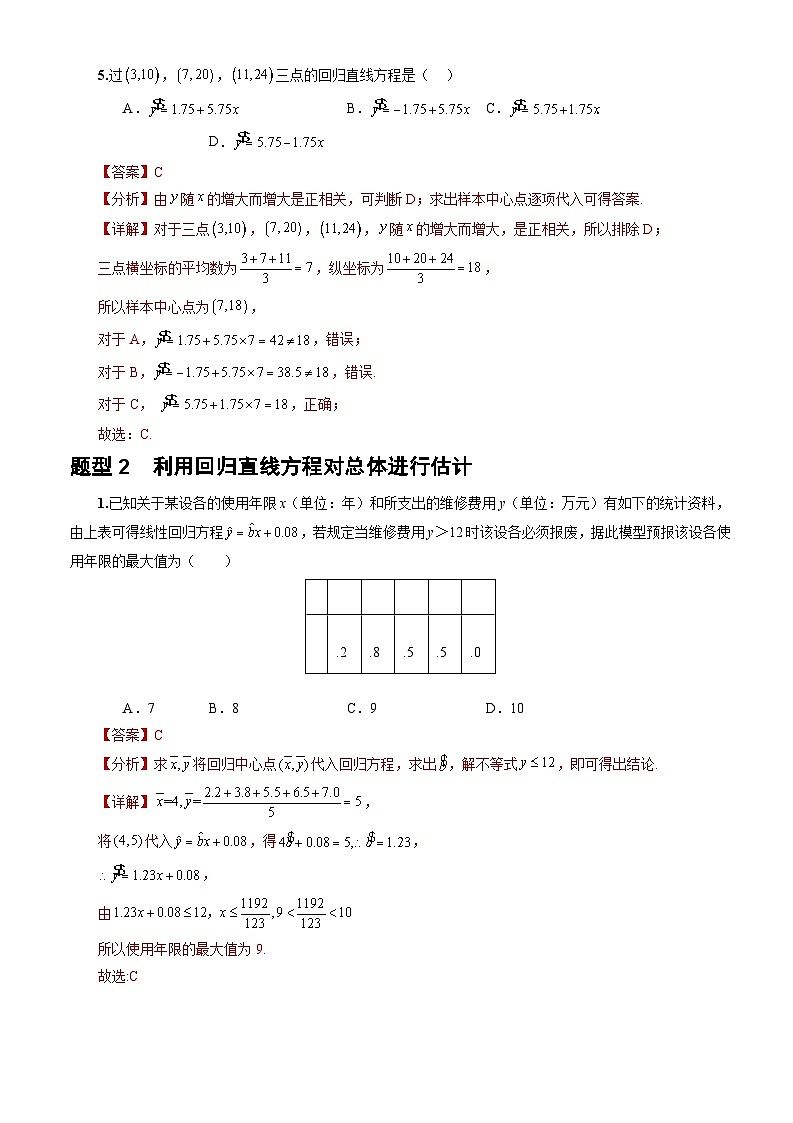 人教A版数学高二选择性必修第三册 8.2.2 一元线性回归模型参数的最小二乘估计(第1课时) 分层作业03