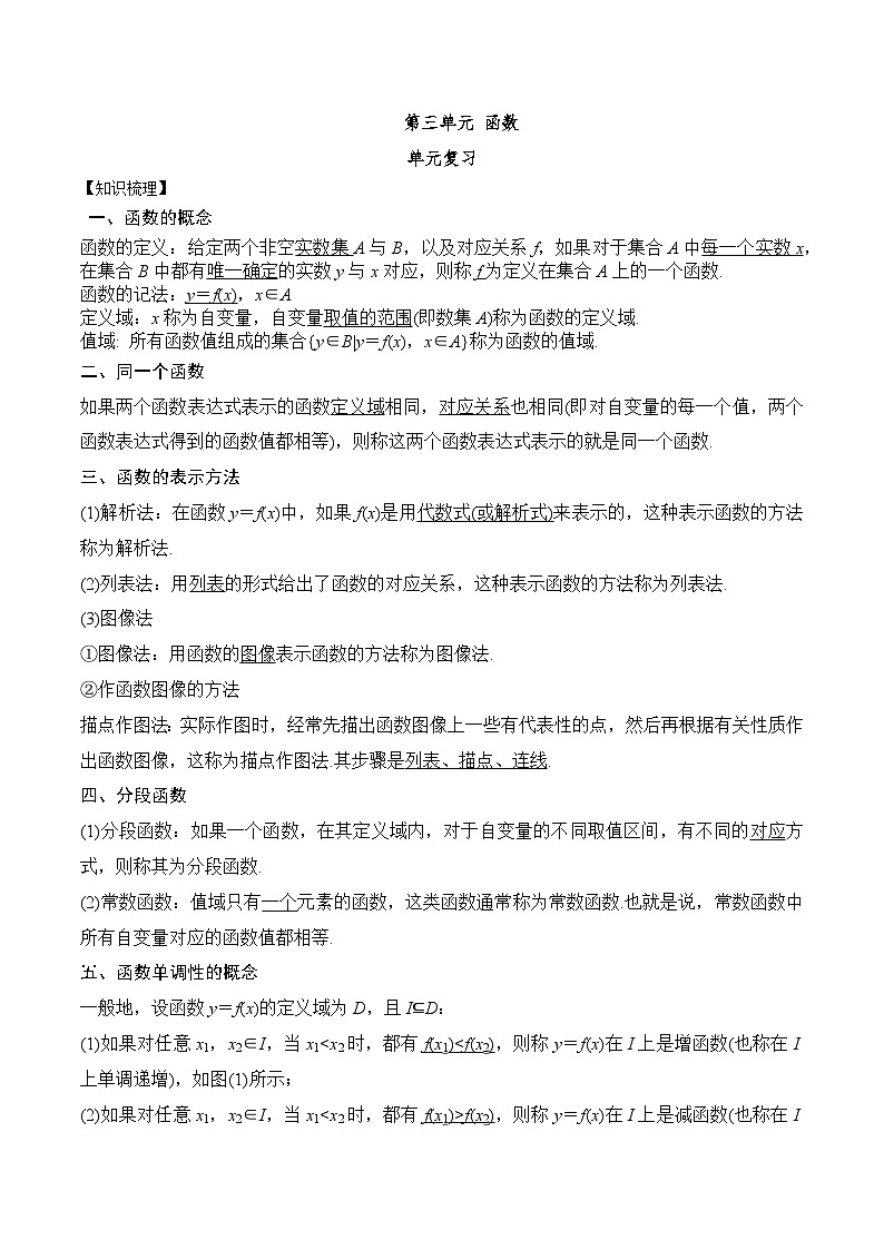 人教B版数学高一必修第一册 第三章 函数 单元复习 知识梳理01