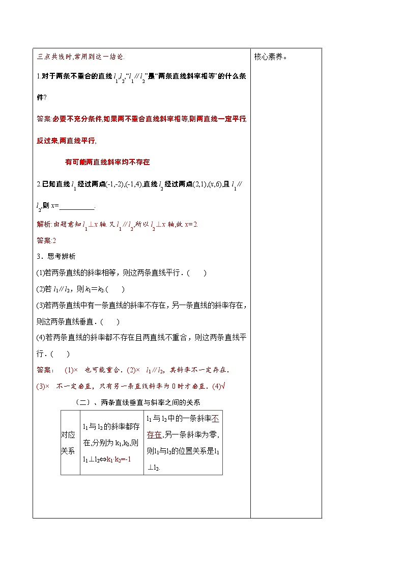 高中数学人教A版选择性必修第一册2.1.2 两条直线平行和垂直的判定教案 2024-2025学年03