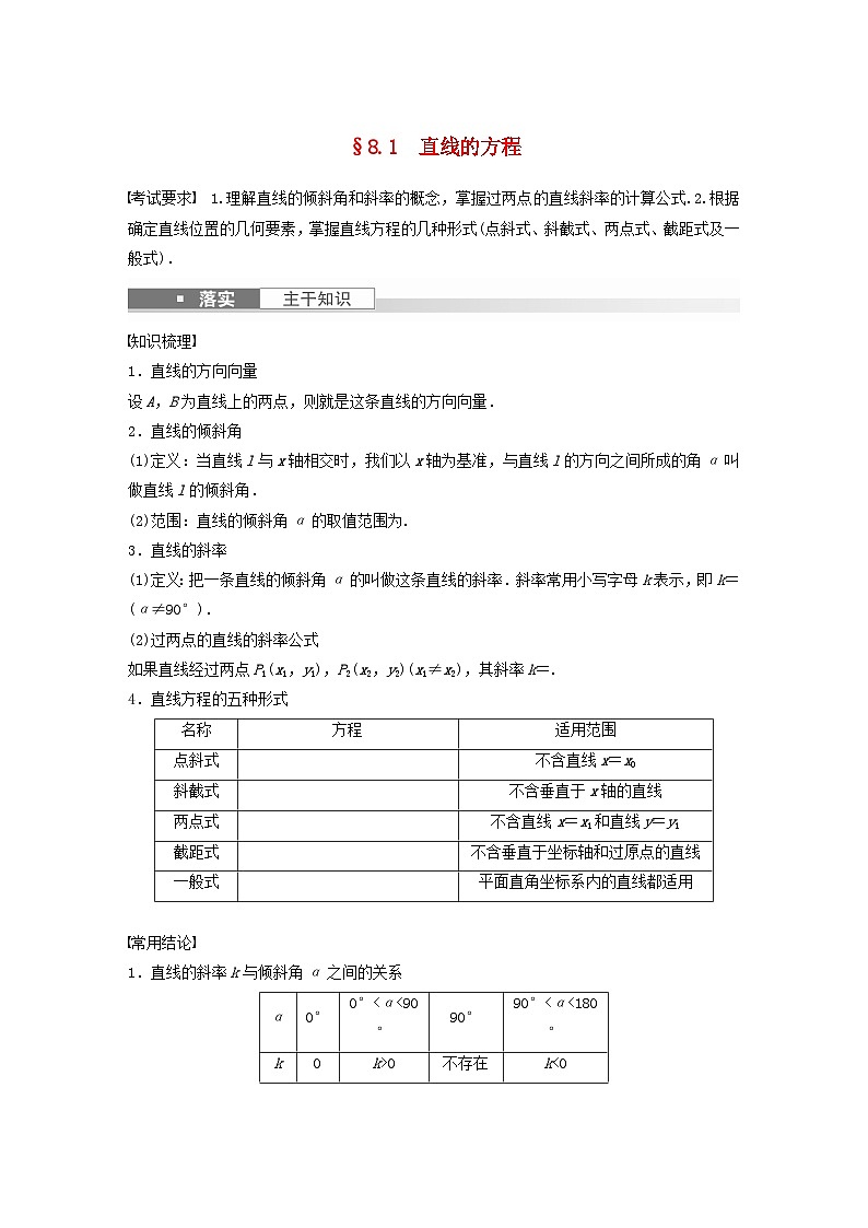 适用于新教材提优版2024届高考数学一轮复习学案第八章直线和圆圆锥曲线8.1直线的方程新人教A版第1页