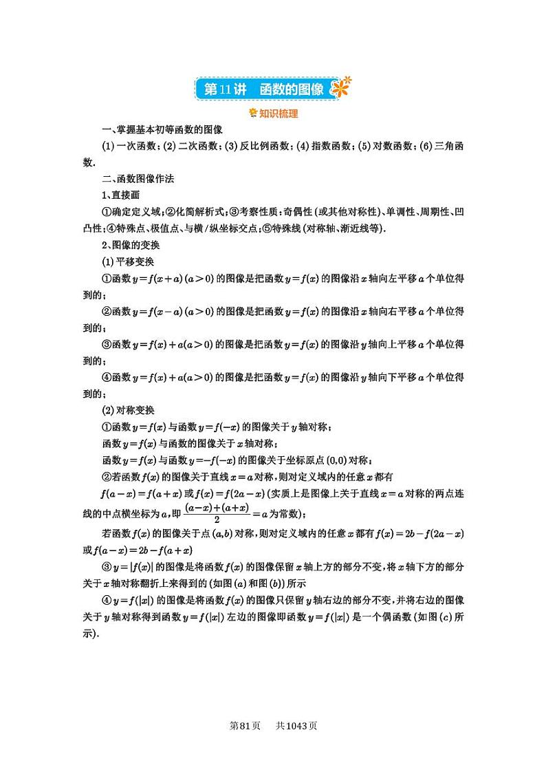 第11讲 函数的图象 2025年高考数学一轮复习讲义(知识梳理+真题自测+考点突破+分层检测)(新高考专用)第1页