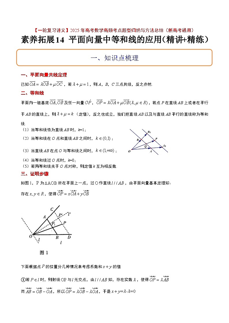 素养拓展14 平面向量中等和线的应用(精讲+精练)-【一轮复习讲义】2025年高考数学高频考点题型归纳与方法总结(新高考通用)01