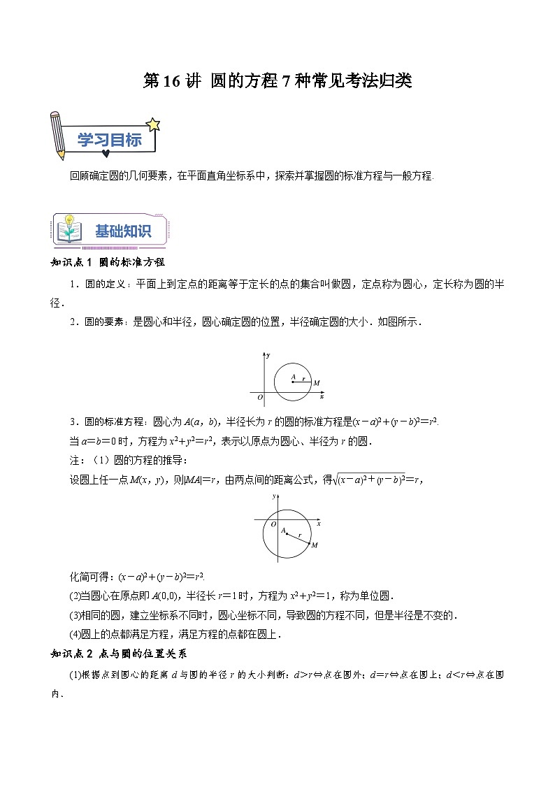 第16讲 圆的方程7种常见考法归类(教师版)-新高二暑假衔接(人教版)第1页