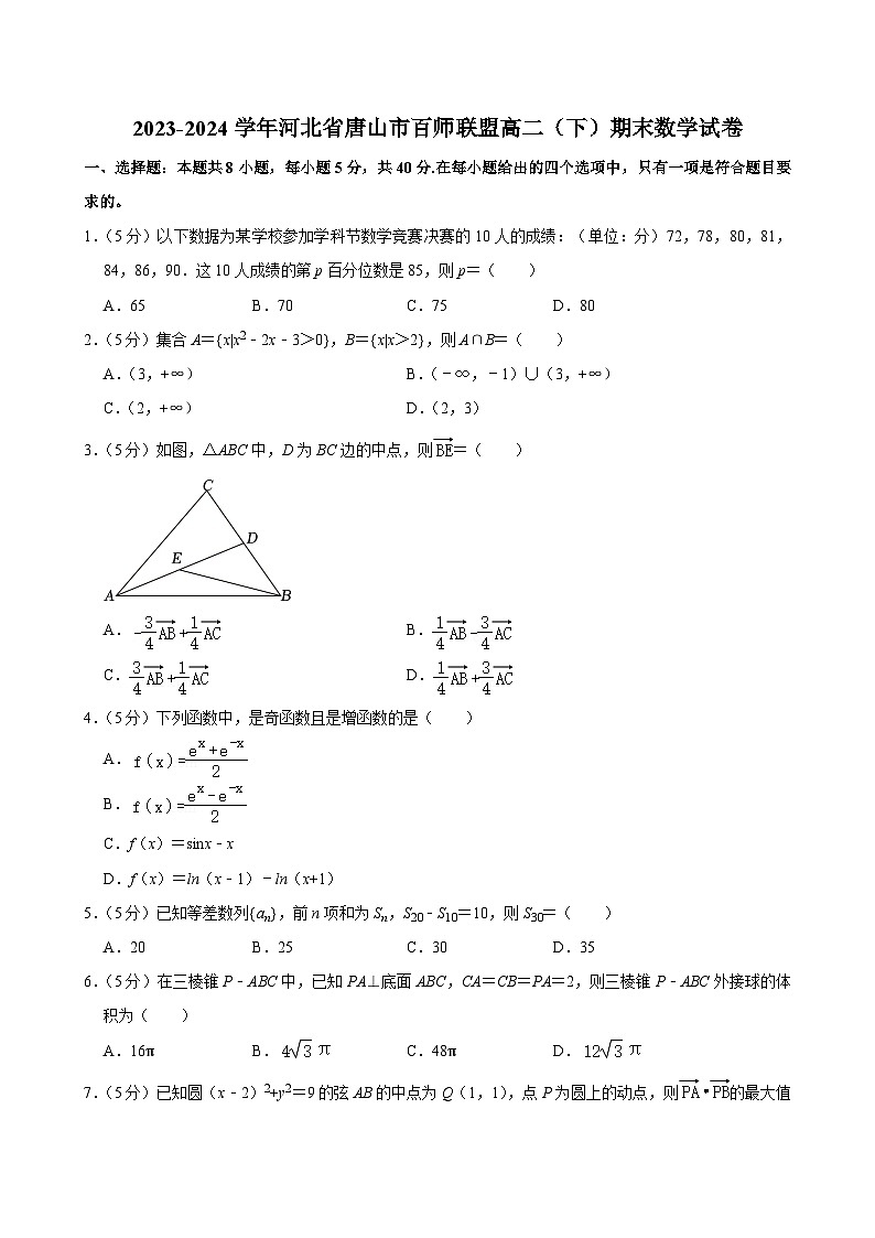河北省唐山市百师联盟2023-2024学年高二下学期期末联考数学试卷01