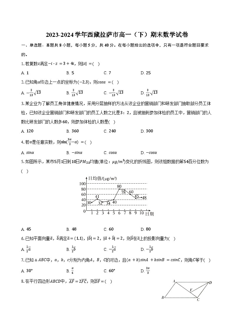 2023-2024学年西藏拉萨市高一(下)期末数学试卷(含解析)第1页